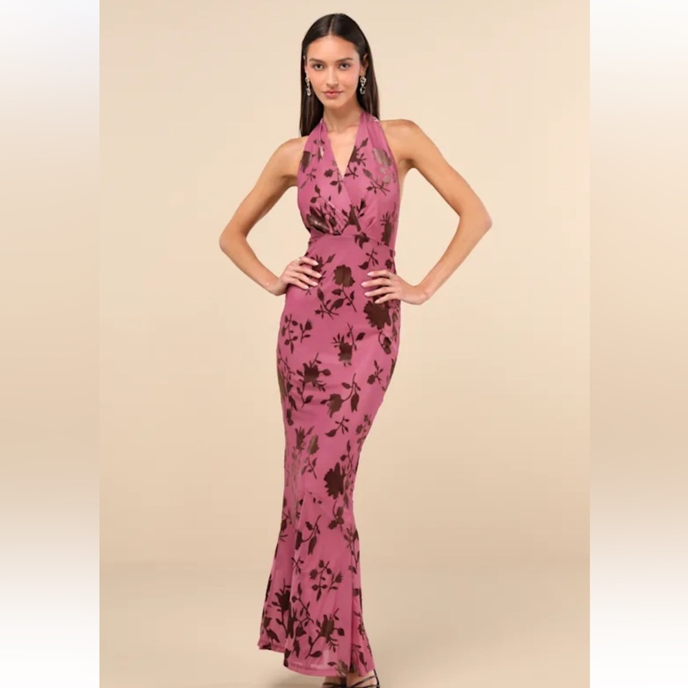 Lulu's Renatta Mauve Purple Floral Burnout Mesh Maxi Dress size large velvet - Picture 2 of 6